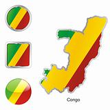 vector flag of congo in map and web buttons shapes