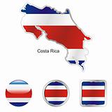 vector flag of costa rica in map and web buttons shapes