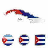 vector flag of cuba in map and web buttons shapes