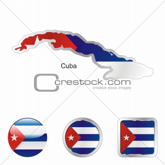 vector flag of cuba in map and web buttons shapes