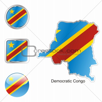 vector flag of equatorial congo in map and web buttons shapes