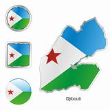 vector flag of djibouti in map and web buttons shapes