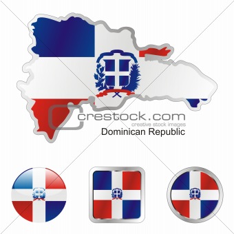 vector flag of dominican republic in map and web buttons shapes