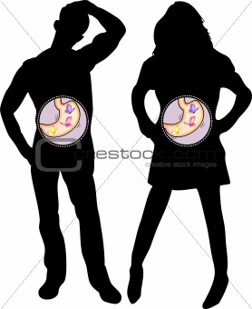 Girl and Boy Silhouette with Butterflies in the Stomach.