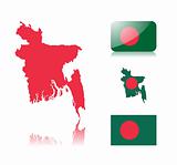 Bangladesh map and flags
