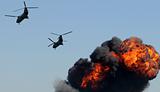 Helicopters over fire