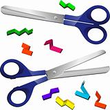 Two Scissors with cut paper pieces