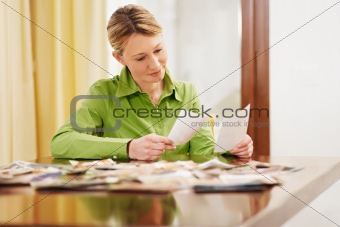 woman looking at photos