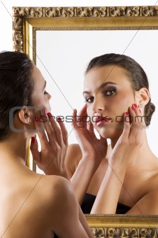 cute brunette at mirror