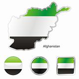 vector flag of afghanistan in map and web buttons shapes