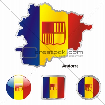vector flag of andorra in map and web buttons shapes