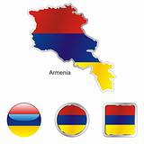 vector flag of armenia in map and web buttons shapes