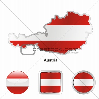 vector flag of austria in map and web buttons shapes