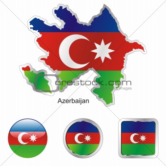 vector flag of azerbaijan in map and web buttons shapes