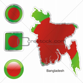 vector flag of bangladesh in map and web buttons shapes