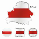 vector flag of belarus in map and web buttons shapes