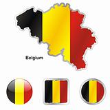 vector flag of belgium in map and web buttons shapes