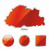 vector flag of buthan in map and web buttons shapes