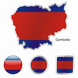 vector flag of cambodia in map and web buttons shapes