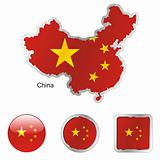 vector flag of china in map and web buttons shapes
