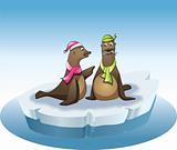 two seals fishing