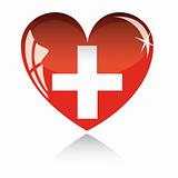 Vector heart with Switzerland flag texture isolated on a white.