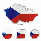 flag of czech in map and internet buttons shape