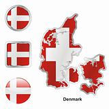 flag of denmark in map and internet buttons shape