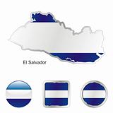 flag of el salvador in map and internet buttons shape