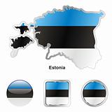 flag of estonia in map and internet buttons shape