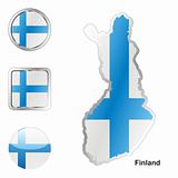 flag of finland in map and internet buttons shape