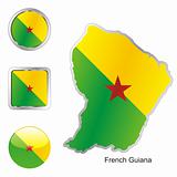 flag of french guiana in map and web buttons shapes
