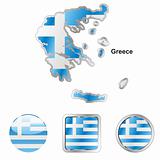flag of greece in map and web buttons shapes