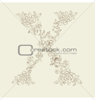 Floral font. Letter X