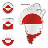flag of greenland in map and web buttons shapes