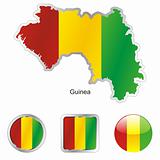 flag of guinea in map and web buttons shapes