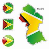 flag of guyana in map and web buttons shapes