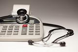 Black Stethoscope on a Calculator with Selective Focus.
