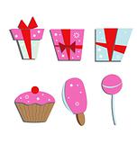 set of colorful vector gift boxes and sweets