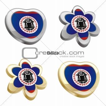 belize flag in heart and flower shape