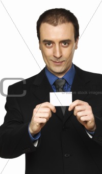 confident businessman and personal card