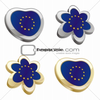 european union flag in heart and flower shape