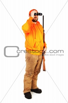 Hunter With Gun And Binoculars