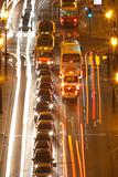 prague - high angle view of traffic on cechuv bridge at dusk