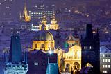 czech republic, prague - illuminated spires of the old town in winter
