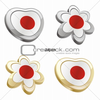 japan flag in heart and flower shape