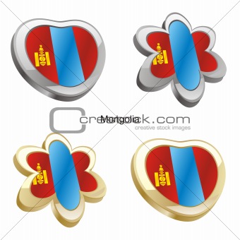 mongolia flag in heart and flower shape