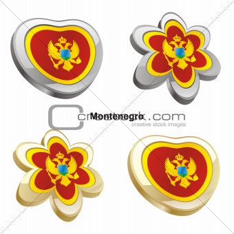 montenegro flag in heart and flower shape