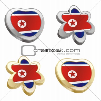 north korea flag in heart and flower shape