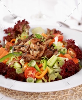 Vegetable salad with oyster mushroom